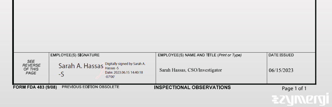 Sarah A. Hassas FDA Investigator 