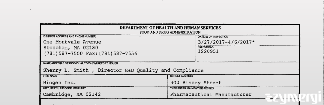 FDANews 483 Biogen, Inc. Apr 6 2017 top