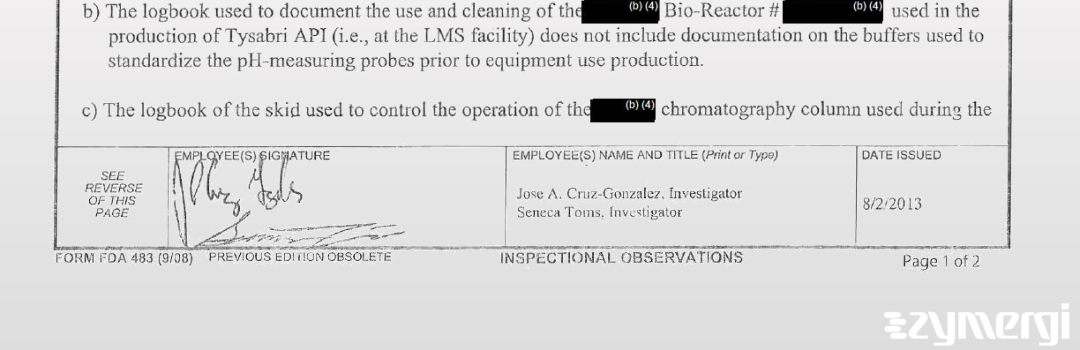 Seneca D. Toms FDA Investigator Jose A. Cruz Gonzalez FDA Investigator Cruz Gonzalez, Jose A FDA Investigator