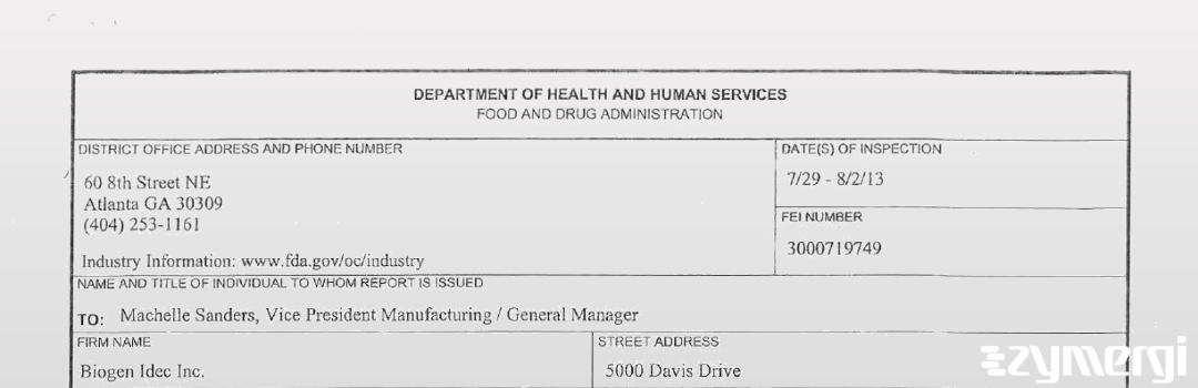 FDANews 483 Biogen Idec, Inc. Aug 2 2013 top