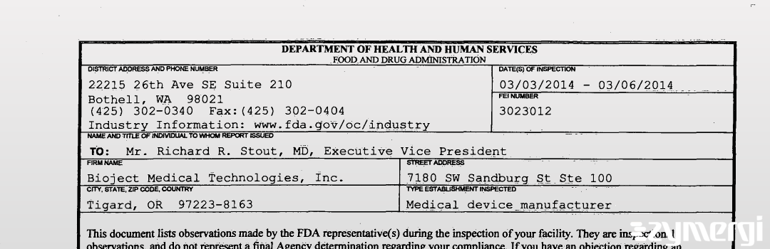 FDANews 483 Bioject Medical Technologies, Inc. Mar 6 2014 top