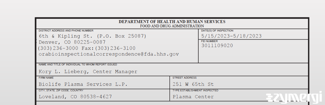 FDANews 483 BioLife Plasma Services LP May 18 2023 top