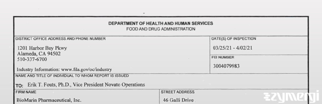 FDANews 483 BioMarin Pharmaceutical Inc. Apr 2 2021 top