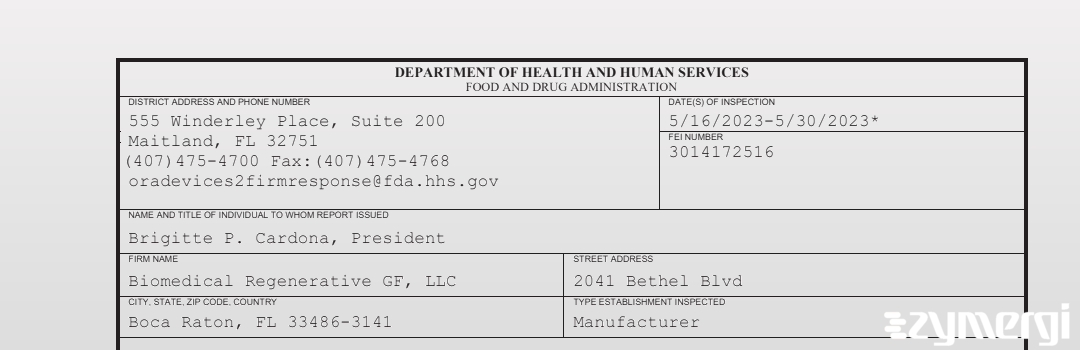 FDANews 483 Biomedical Regenerative GF, LLC May 30 2023 top