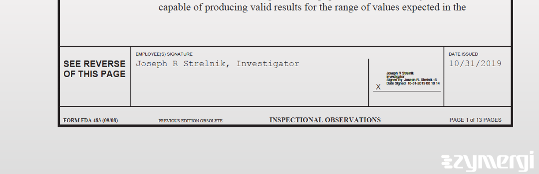 Joseph R. Strelnik FDA Investigator 