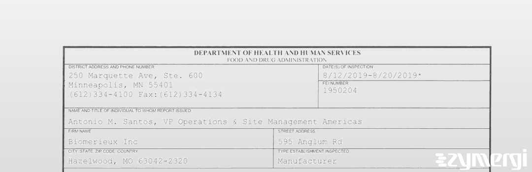 FDANews 483 bioMerieux, Inc. Aug 20 2019 top