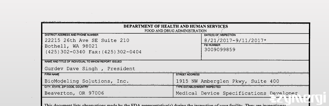 FDANews 483 BioModeling Solutions, Inc. Sep 11 2017 top