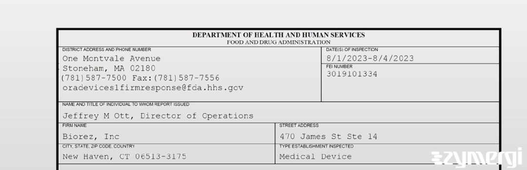 FDANews 483 Biorez, Inc Aug 4 2023 top