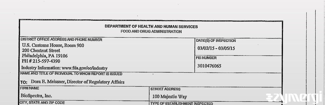 FDANews 483 Biospectra, Inc. Mar 5 2015 top