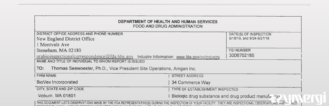 FDANews 483 Biovex Incorporated Sep 27 2019 top