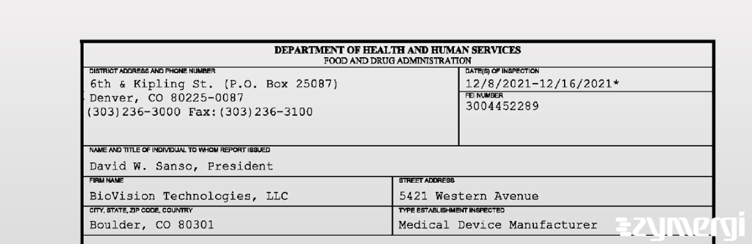 FDANews 483 BioVision Technologies, LLC Dec 16 2021 top