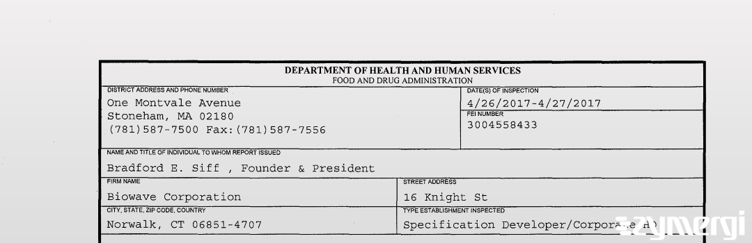 FDANews 483 Biowave Corporation Apr 27 2017 top