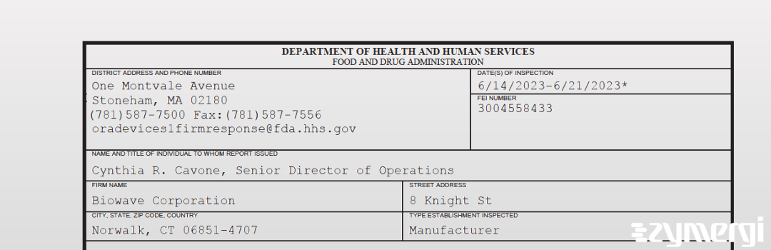 FDANews 483 Biowave Corporation Jun 21 2023 top