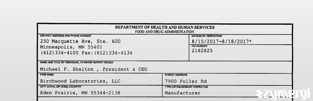 FDANews 483 Birchwood Laboratories LLC Aug 18 2017 top