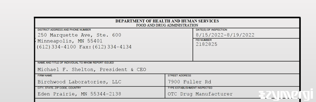 FDANews 483 Birchwood Laboratories LLC Aug 19 2022 top