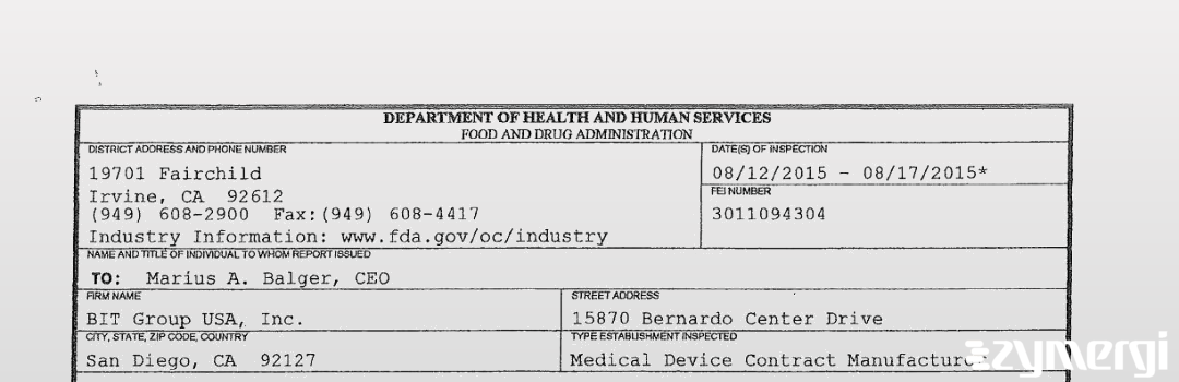 FDANews 483 BIT Medtech LLC Aug 17 2015 top