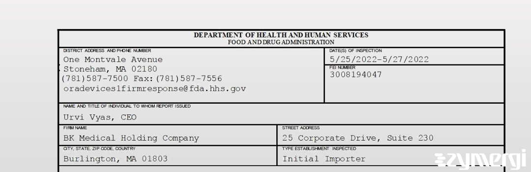 FDANews 483 BK Medical Holding Company May 27 2022 top