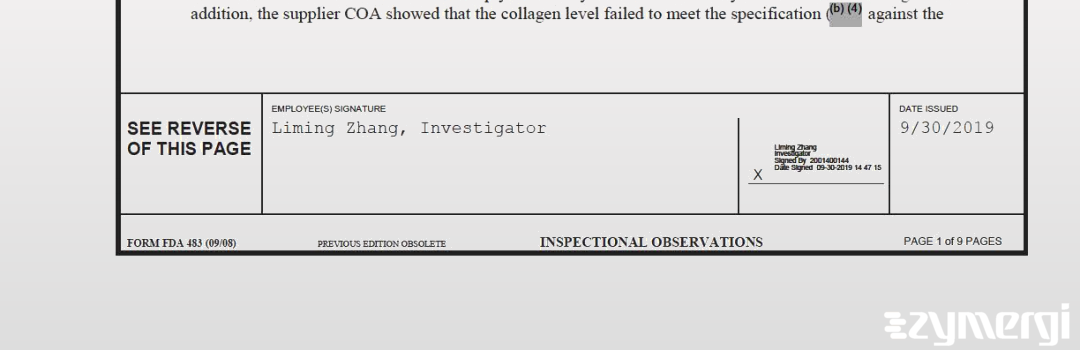 Liming Zhang FDA Investigator