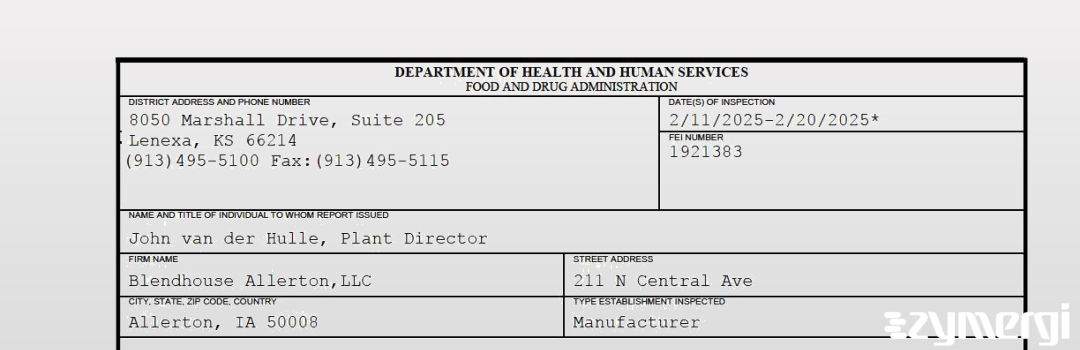 FDANews 483 Blendhouse Allerton,LLC Feb 20 2025 top