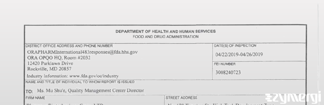 FDANews 483 Bloomage Freda Biopharm Co., Ltd. Apr 26 2019 top