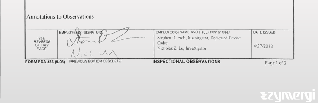 Stephen D. Eich FDA Investigator Nicholas Z. Lu FDA Investigator 