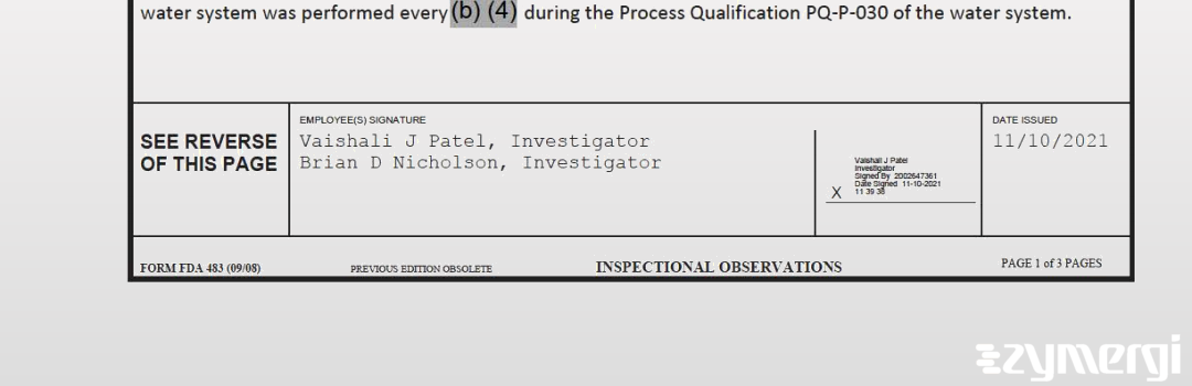 Brian D. Nicholson FDA Investigator Vaishali J. Patel FDA Investigator