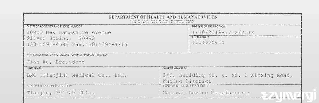 FDANews 483 BMC (Tianjin) Medical Co., Ltd. Jan 12 2018 top