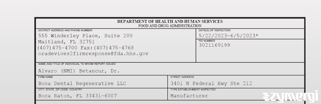 FDANews 483 Boca Dental Regenerative LLC Jun 5 2023 top