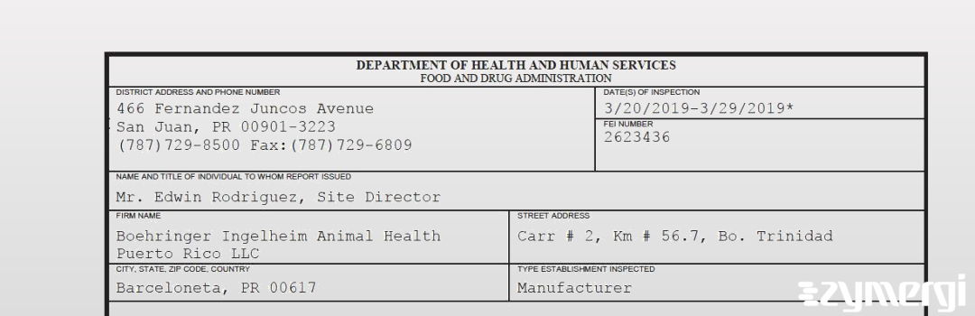 FDANews 483 Boehringer Ingelheim Animal Health Puerto Rico LLC Mar 29 2019 top