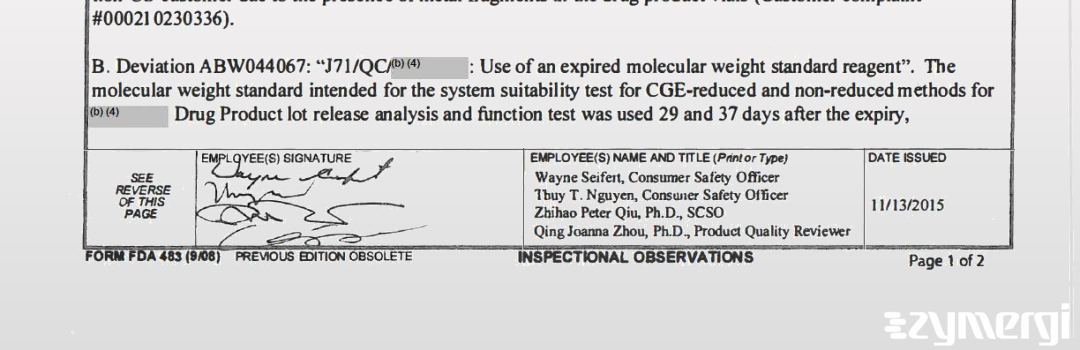 Wayne E. Seifert FDA Investigator Zhihao Pete Qiu FDA Investigator Thuy T. Nguyen FDA Investigator
