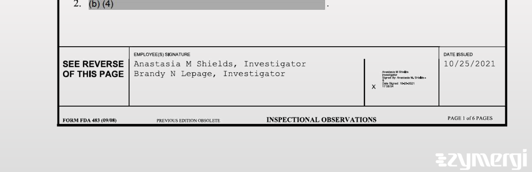 Brandy N. Lepage FDA Investigator Anastasia M. Shields FDA Investigator 