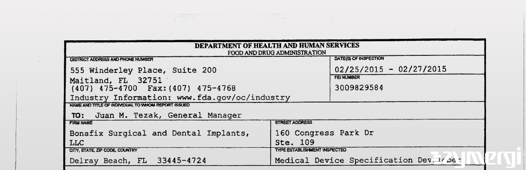 FDANews 483 Bonafix Surgical and Dental Implants Feb 27 2015 top