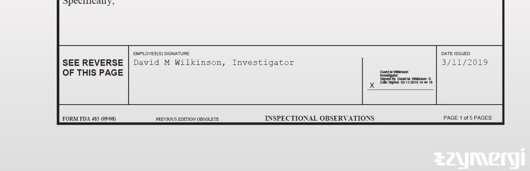 David M. Wilkinson FDA Investigator 