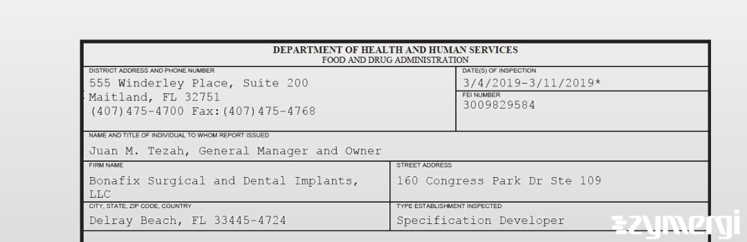 FDANews 483 Bonafix Surgical and Dental Implants, LLC Mar 11 2019 top