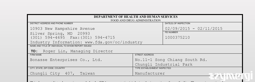 FDANews 483 Bonasse Enterprises Co., Ltd. Feb 11 2015 top