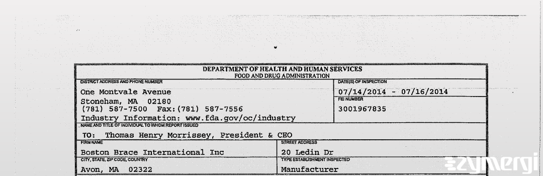 FDANews 483 Boston Brace International Inc Jul 16 2014 top