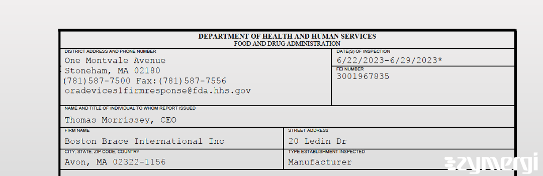 FDANews 483 Boston Brace International Inc Jun 29 2023 top