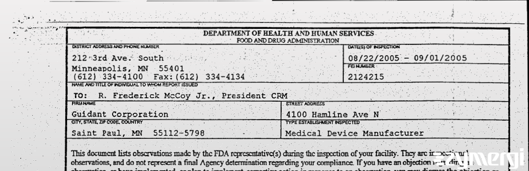 FDANews 483 Boston Scientific CRM Corp Sep 1 2005 top