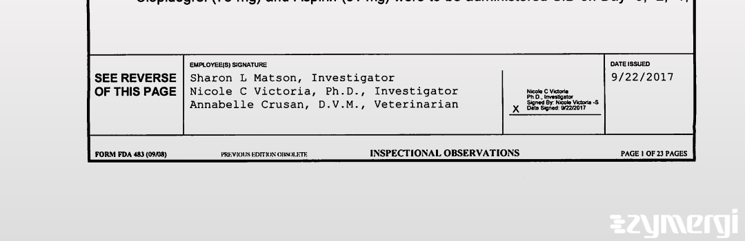 Nicole C. Victoria FDA Investigator Sharon L. Matson FDA Investigator Annabelle Crusan FDA Investigator 