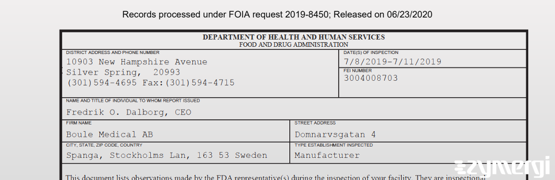 FDANews 483 Boule Medical AB Jul 11 2019 top