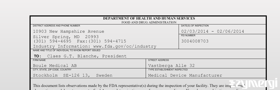 FDANews 483 Boule Medical AB Feb 6 2014 top