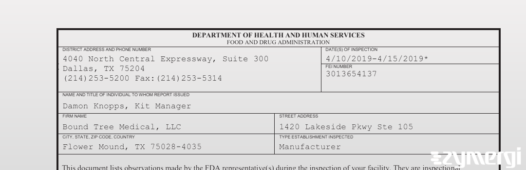 FDANews 483 Bound Tree Medical Llc Apr 15 2019 top