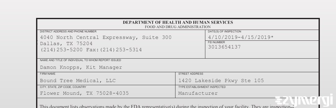 FDANews 483 Bound Tree Medical Llc Apr 15 2019 top