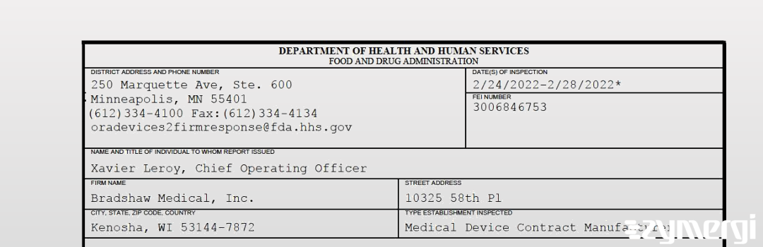 FDANews 483 Bradshaw Medical, Inc. Feb 28 2022 top