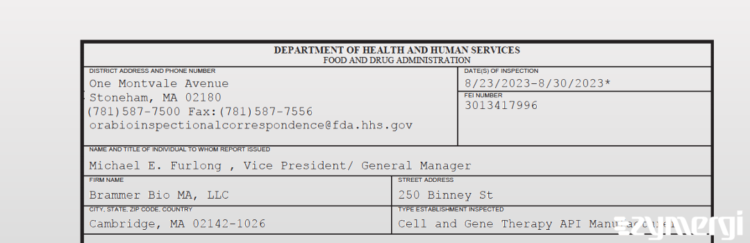 FDANews 483 Brammer Bio MA, LLC Aug 30 2023 top