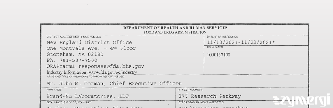 FDANews 483 Brand-Nu Laboratories, Inc. Nov 22 2021 top