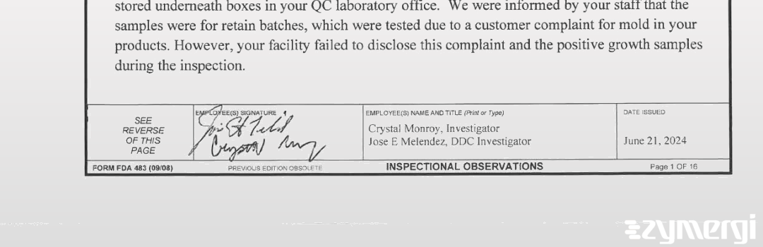 Crystal Monroy FDA Investigator Jose E. Melendez FDA Investigator