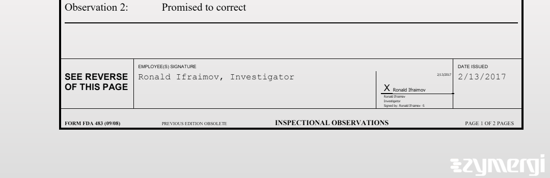 Ronald Ifraimov FDA Investigator 