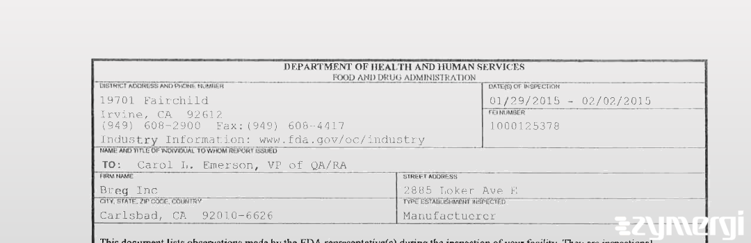 FDANews 483 Breg, Inc Feb 2 2015 top