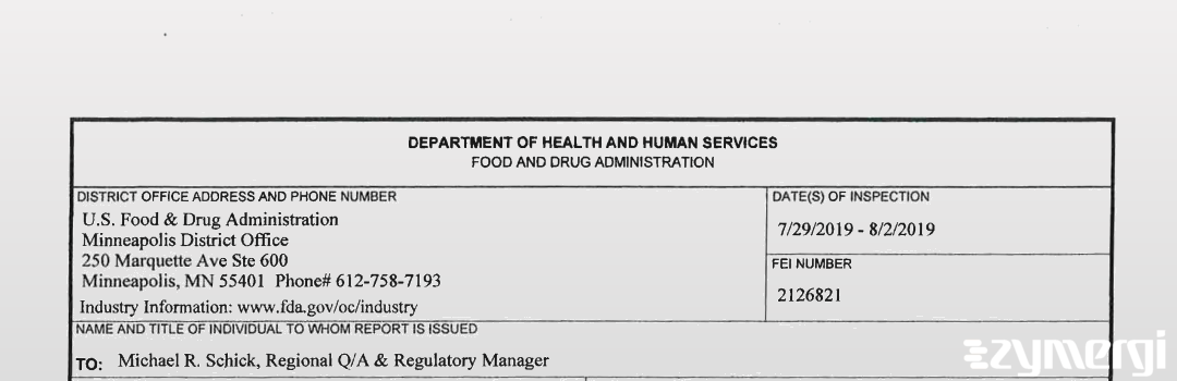 FDANews 483 Brenntag Great Lakes LLC Aug 2 2019 top